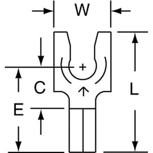 Fork Terminal, #8 Stud Size, 18 AWG, 600 V, Bare Insulated, Bare, Crimp Termination Only, 1000 PK