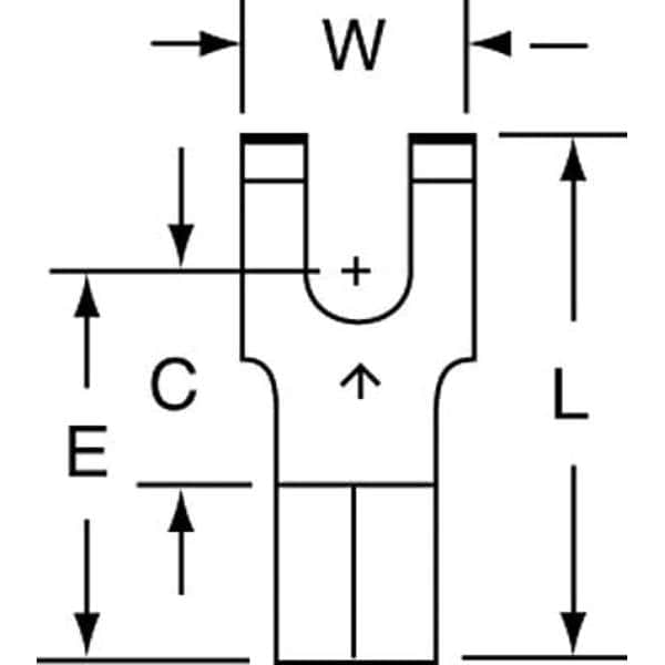 Fork Terminal, #8 Stud Size, 10 AWG, 600 V, Bare Insulated, Bare, Crimp Termination Only, 500 PK