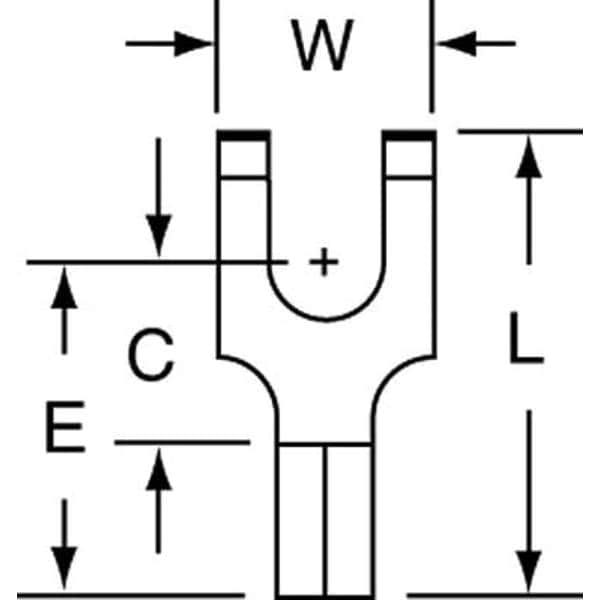 Fork Terminal, #6 Stud Size, 18 AWG, 600 V, Bare Insulated, Bare, Crimp Termination Only, 1000 PK