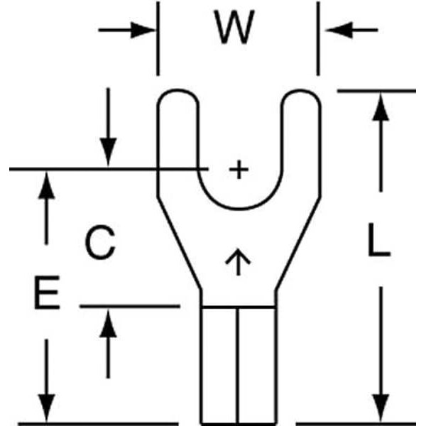 Fork Terminal, #10 Stud Size, 14 AWG, 600 V, Bare Insulated, Bare, Crimp Termination Only, 1000 PK