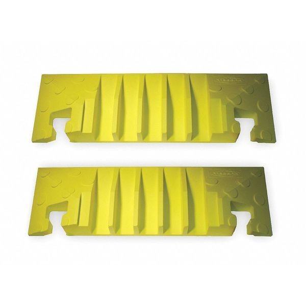 Cable Protector End Cap, 2 in H, 5-3/4 in L, 17-1/2 in W, 5 Channel, Polyurethane, Yellow, 2 PK
