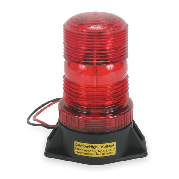 Warning Light, Red, Strobe Tube, 12 to 80V DC, 72 FPM, 3 3/4 in Dia., Surface