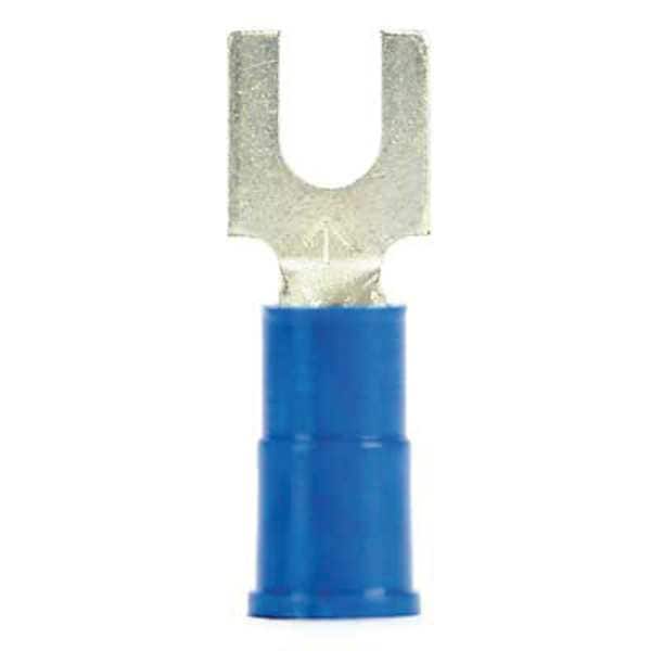 Fork Terminal, #6 Stud Size, 14 AWG, 600 V, Vinyl Insulated, Blue, Crimp Termination Only, 1000 PK