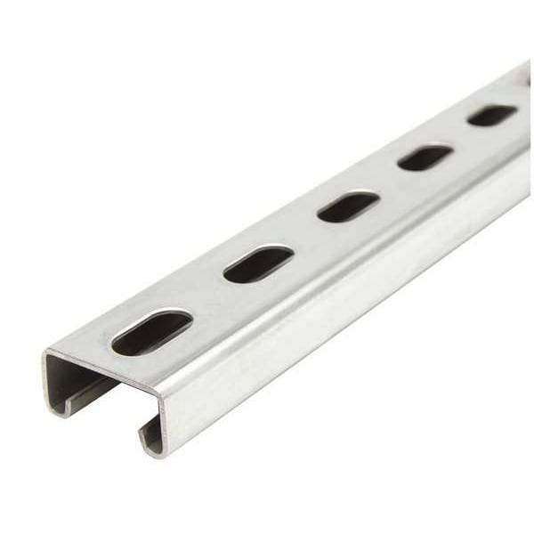 Single Channel Strut, Slotted, 304 Stainless Steel, Polished, 9/16 in x 1-1/8 in Hole Size, Silver