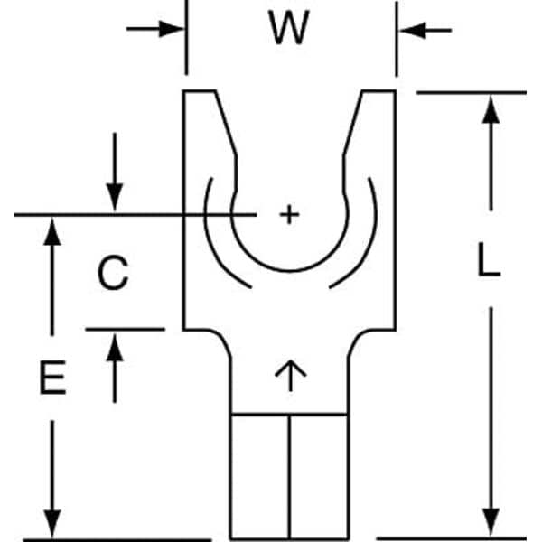 Fork Terminal, 1/4 in Stud Size, 10 AWG, 600 V, Bare Insulated, Bare, Crimp Termination Only