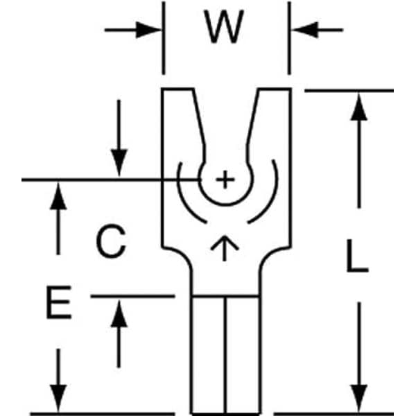 Fork Terminal, #4 Stud Size, 18 AWG, 600 V, Bare Insulated, Bare, Crimp Termination Only, 1000 PK