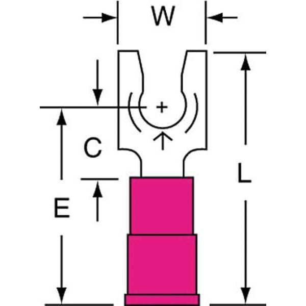 Fork Terminal, #8 Stud Size, 18 AWG, 600 V, Vinyl Insulated, Red, Crimp Termination Only, 1000 PK