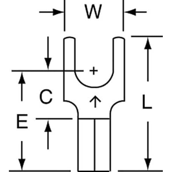 Fork Terminal, #10 Stud Size, 10 AWG, 600 V, Bare Insulated, Bare, Crimp Termination Only, 500 PK