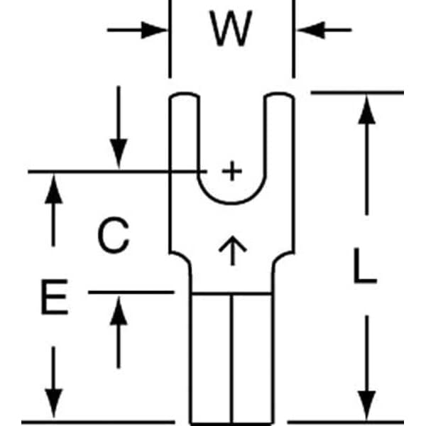 Fork Terminal, #6 Stud Size, 10 AWG, 600 V, Bare Insulated, Bare, Crimp Termination Only, 500 PK
