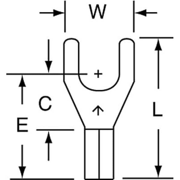 Fork Terminal, #10 Stud Size, 18 AWG, 600 V, Bare Insulated, Bare, Crimp Termination Only, 1000 PK