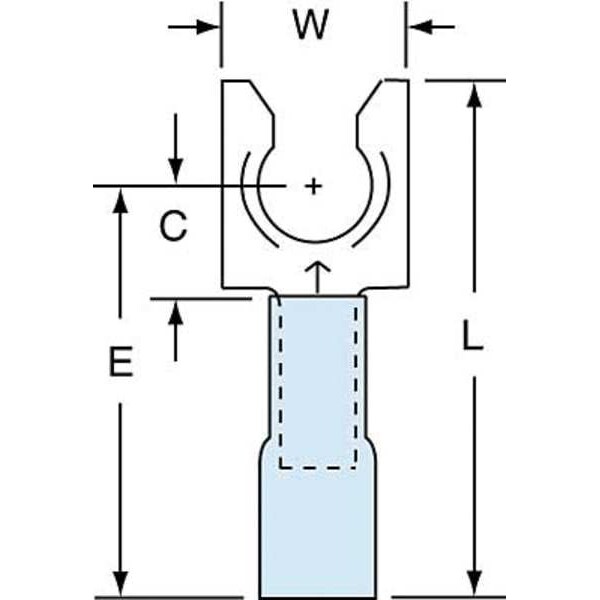 Fork Terminal, 1/4 in Stud Size, 14 AWG, 600 V, Heat Shrink Insulated, Blue, Crimp Termination Only