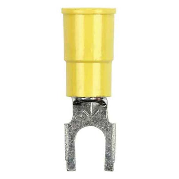 Fork Terminal, #8 Stud Size, 10 AWG, 600 V, Vinyl Insulated, Yellow, Crimp Termination Only, 500 PK