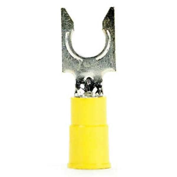 Fork Terminal, 1/4 in Stud Size, 10 AWG, 600 V, Vinyl Insulated, Yellow, Crimp Termination Only