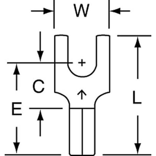 Fork Terminal, #6 Stud Size, 18 AWG, 600 V, Bare Insulated, Bare, Crimp Termination Only, 1000 PK