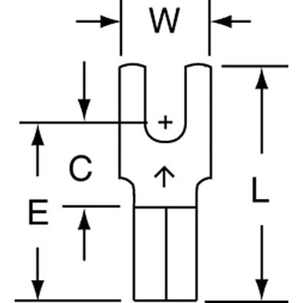 Fork Terminal, #4 Stud Size, 14 AWG, 600 V, Bare Insulated, Bare, Crimp Termination Only, 1000 PK