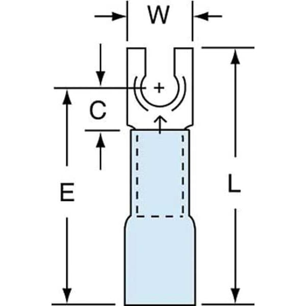 Fork Terminal, #6 Stud Size, 14 AWG, 600 V, Heat Shrink Insulated, Blue, Crimp Termination Only