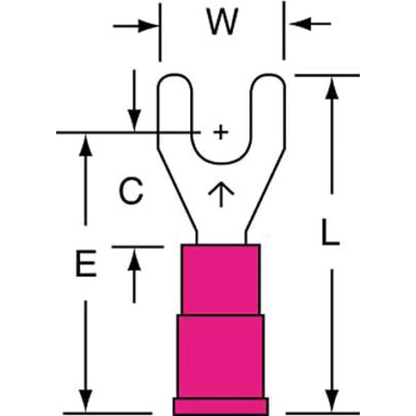 Fork Terminal, #6 Stud Size, 18 AWG, 600 V, Vinyl Insulated, Red, Crimp Termination Only, 1000 PK