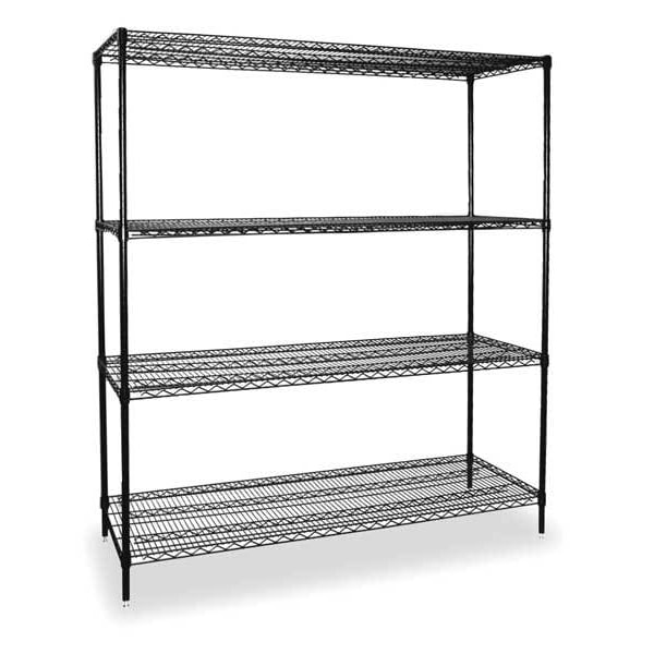 Wire Shelving Unit, 24"D x 72"W x 63"H, 4 Shelves, Black