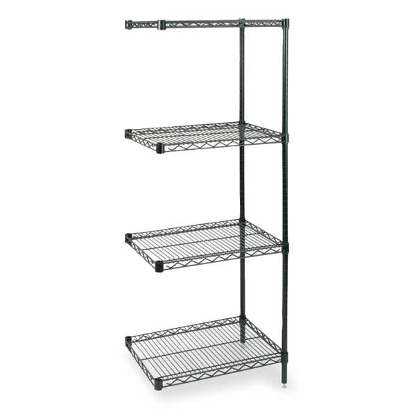 Wire Shelving, 18"D x 48"W x 63"H, 4 Shelves, Black