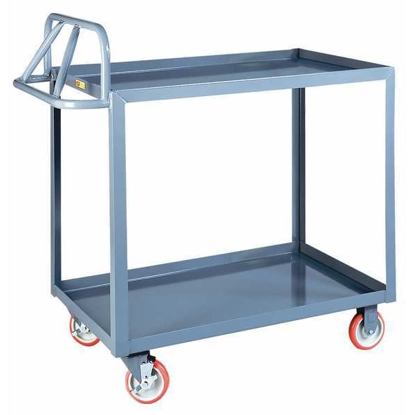 Raised Handle Utility Cart, Steel, 1,200 lb Load Capacity, 2 Shelves, 53 1/2 in L, 24 in W