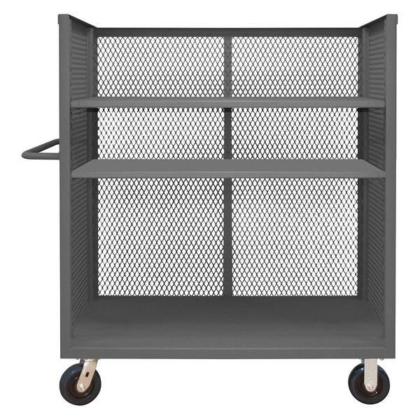14 ga. Steel 3 Sided Mesh Stock Cart 3600 lb. Capacity, 66-1/2"L x 30-3/8"W x 56-7/16"H
