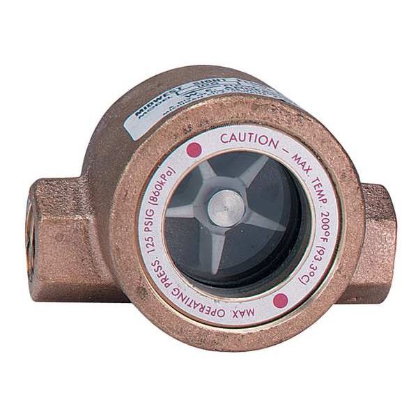 Sight flow indicator, 1-1/4" body, 4.375" L x 2.563" D x 2.625" H (111 x 65 x 67 mm), 2.7 lb (1.2 kg).