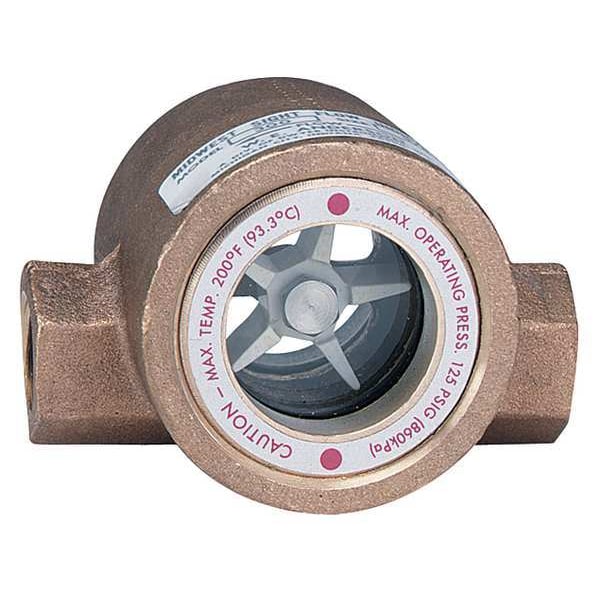 Sight flow indicator, 1-1/4" body, 4.375" L x 3.125" D x 2.563" H (111 x 79 x 65 mm), 3.0 lb (1.4 kg).
