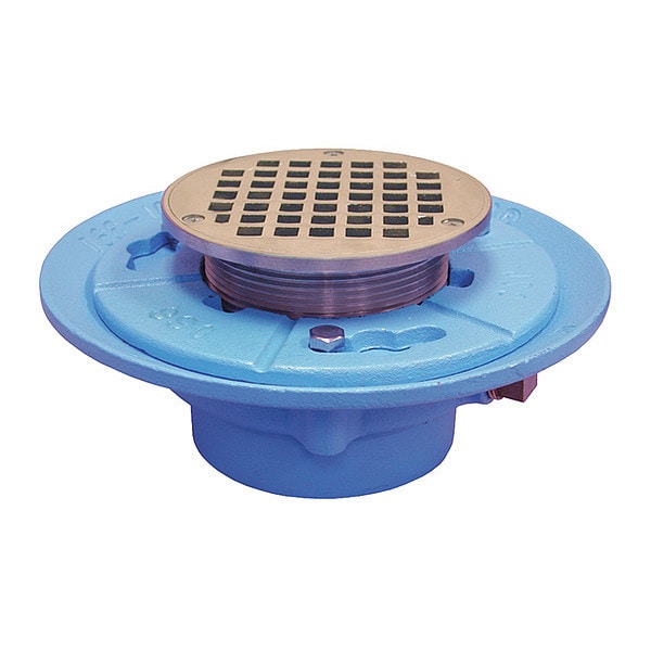 Round Floor Drain, Nickel Bronze, 2", No-Hub