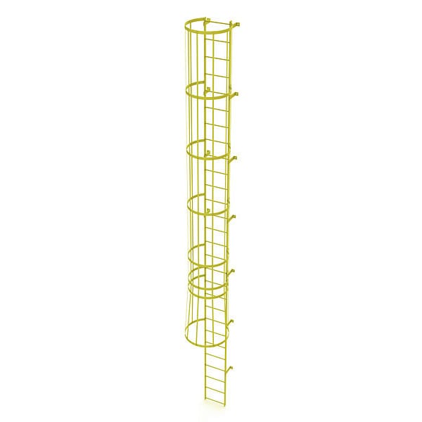 27 ft. Overall H, Ladder, Standard Fixed Cage, Steel, 28-Rung, Steel, 28 Steps, Safety Yellow Finish