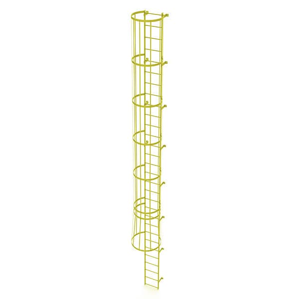 29 ft. Overall H, Ladder, Standard Fixed Cage, Steel, 30-Rung, Steel, 30 Steps, Safety Yellow Finish
