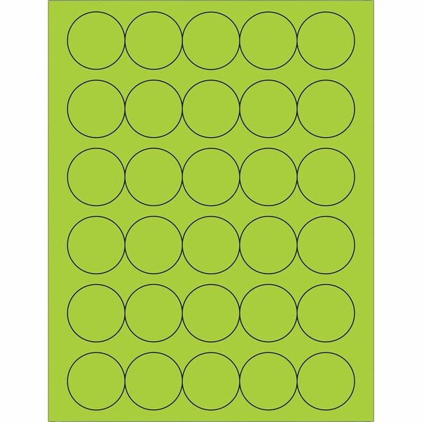 Tape Logic Fluorescent Circle Laser Labels, 1 1/2", Fluorescent Green, PK3000