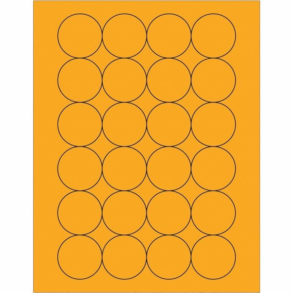Tape Logic Fluorescent Circle Laser Labels, 1 2/3", Fluorescent Orange, PK2400