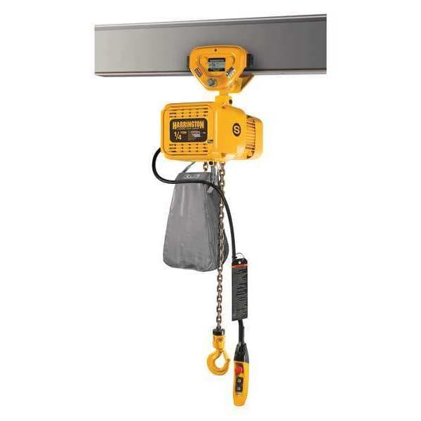 Electric Chain Hoist, 500 lb, 15 ft, Push Trolley, 230V AC, Yellow