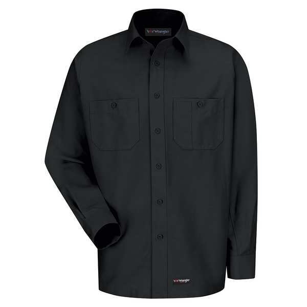 Men's Long Sleeve Shirt, 40% Polyester, 60% Cotton, Button, Black, 3XL