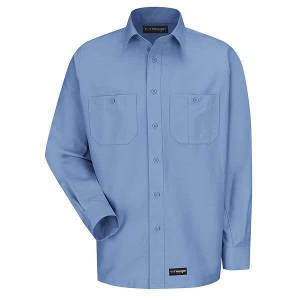 Men's Long Sleeve Shirt, 40% Polyester, 60% Cotton, Button, Light Blue, 2XL