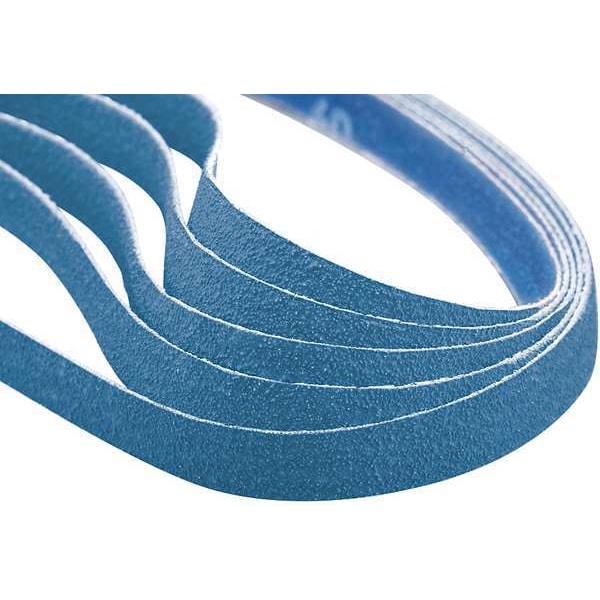 Sanding Belt, 1/2 in W, 12 in L, Coated, Zirconia Alumina, 100 Grit, Medium, BlueFire R823P, Blue
