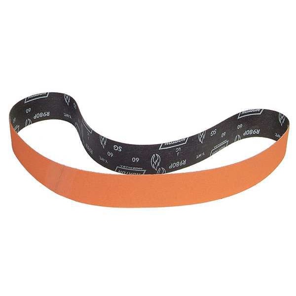 Sanding Belt, 2 1/2 in W, 60 in L, Coated, Ceramic, 50 Grit, Coarse, Blaze R980P, Orange