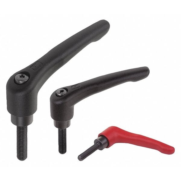 Adjustable Handle, Steel, Size: 5 M16X80, Red RAL 3003 Powder Coated, Comp: Black Oxidized