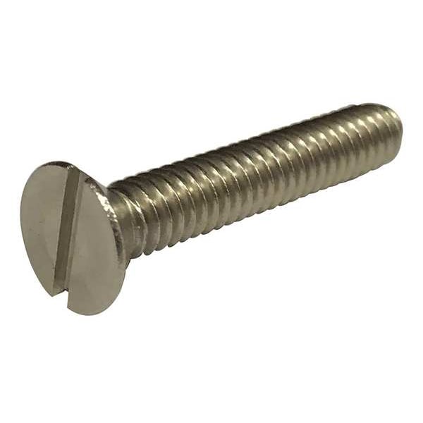 #10-32 x 1 in Slotted Flat Machine Screw, Plain 18-8 Stainless Steel, 6000 PK