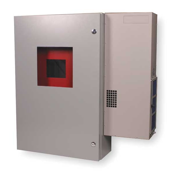 Enclosure w/AC and Window, Steel, 36 in W x 36 in H x 8 7/8 in D, Tan
