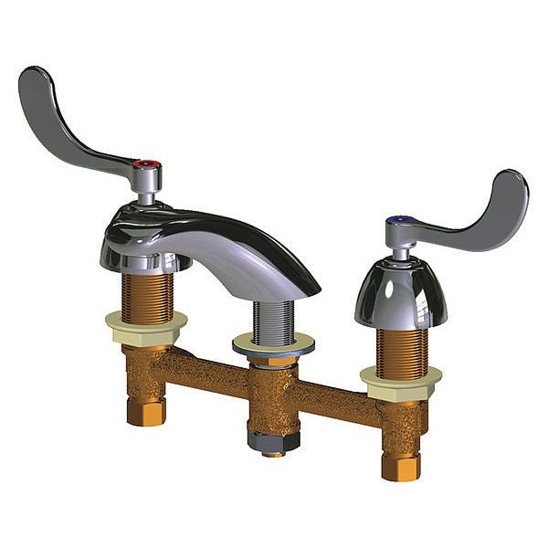 Manual Low Arc Bathroom Faucet, 8" Mount, Polished Chrome 3 Hole