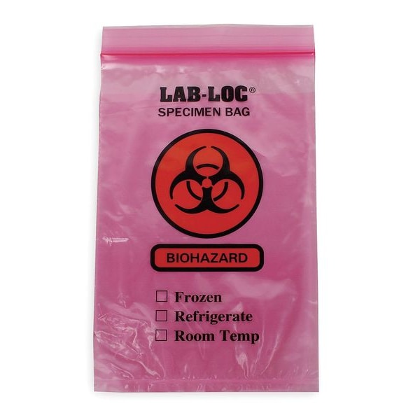 Specimen Transfer Bag, 9 In. L, PK1000, Color: Red