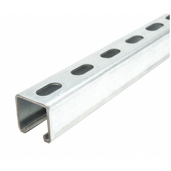 Single Channel Strut, Slotted, Steel, Galvanized, 9/16 in x 1-1/8 in Hole Size, Silver