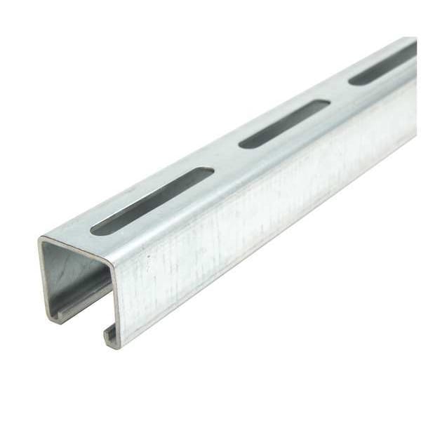Single Channel Strut, Slotted, Steel, Galvanized, 13/32 in x 3 in Hole Size, Silver