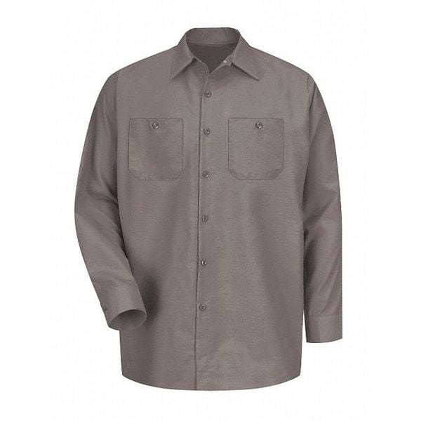 Men's Long Sleeve Shirt, Cotton/Polyester, Button Fronts, 1 Pocket(s), Gray, 4XL