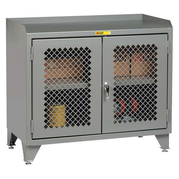 Shelving Bench Storage Cabinet, 41 in H, 48 in W, Gray, Fixed Center Shelf Shelves