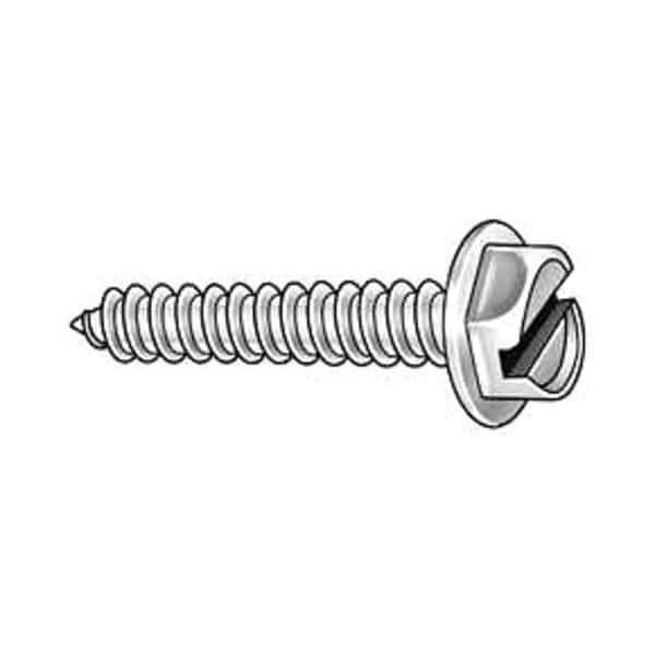 Sheet Metal Screw, 3/8" x 1 in, Zinc Plated Steel Flange Hex Head Slotted Drive, 100 PK