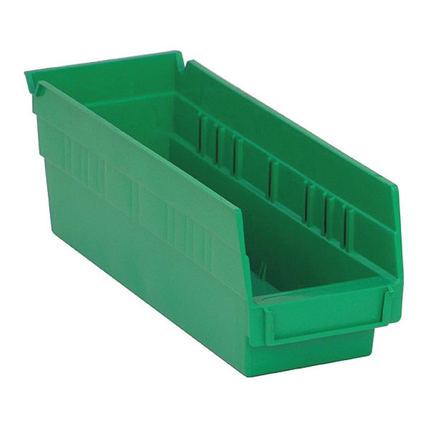 Shelf Storage Bin, Polypropylene, Green, 4 in H, 4-1/8 in W, 11-5/8 in L, 10 PK