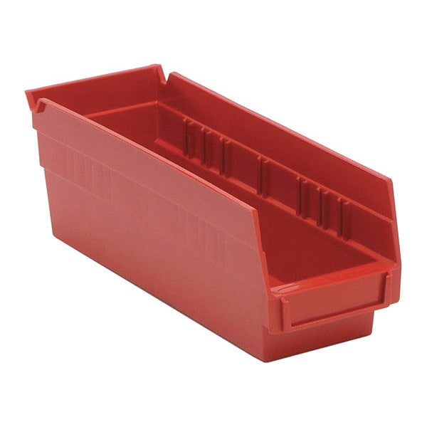 Shelf Storage Bin, Polypropylene, Red, 4 in H, 4-1/8 in W, 11-5/8 in L, 10 PK