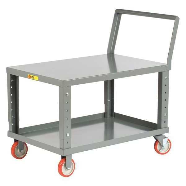 Raised Handle Utility Cart, Steel, 1200 lb Load Capacity, 2 Shelves, 51 in L, 24 in W